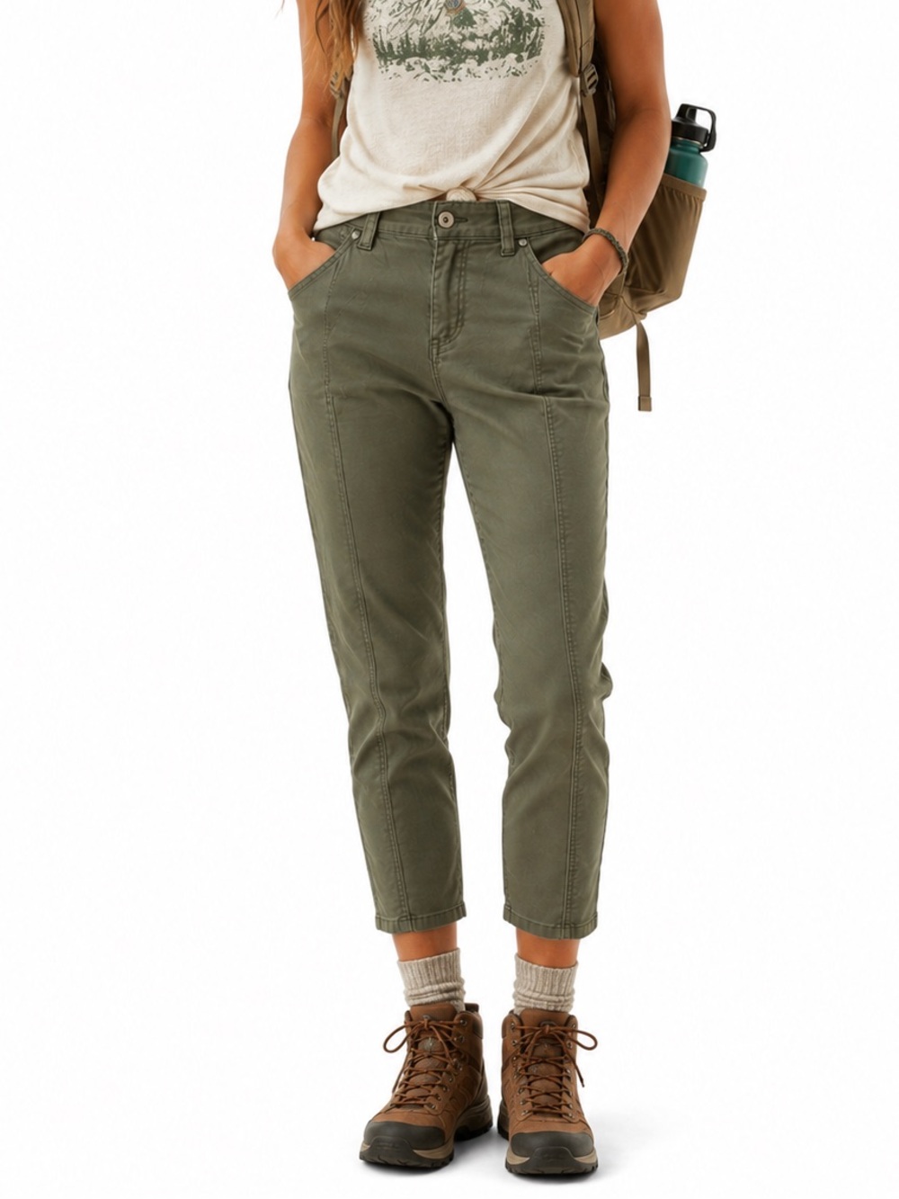 PrAna‎ Olive Green Organic Cotton Stretch Crop Pants 2/26 Tapered Ankle FLAW
